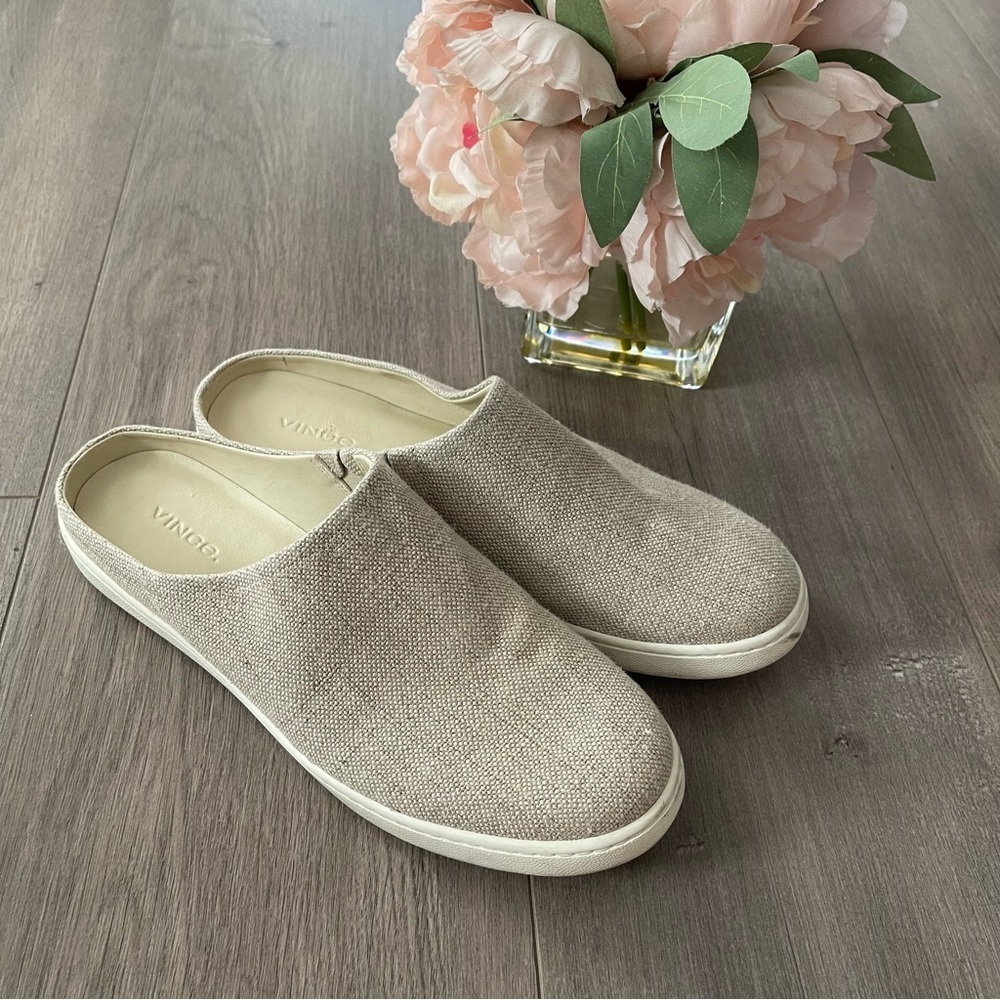 Vince Vianne Beige Canvas Mule Slide On Shoes‎